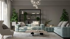 a living room with two couches and a coffee table